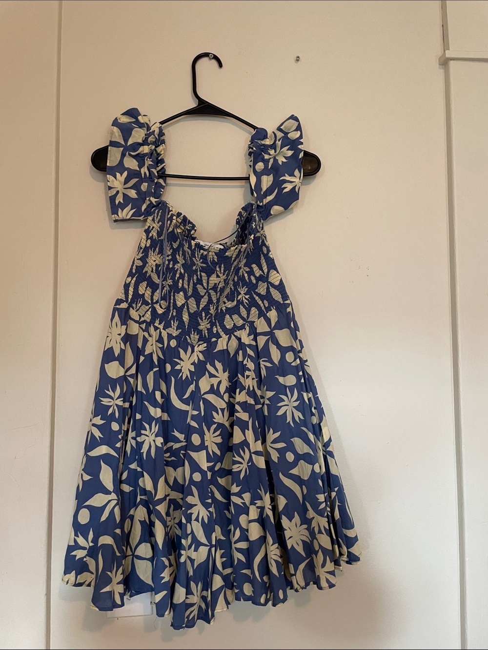 Zara Blue and Cream Floral Smocked Sundress